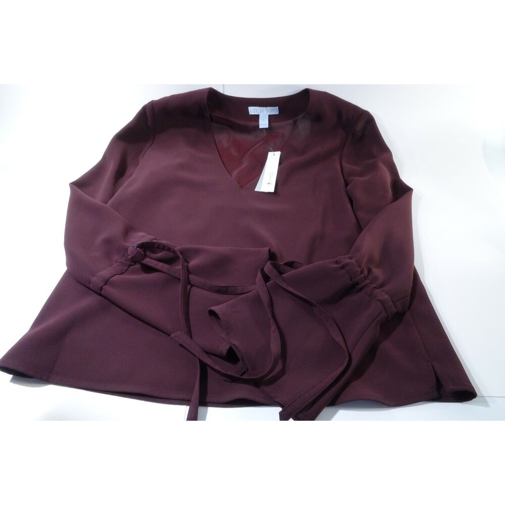 Bloomingdale's Dylan Grey Tie-Detail Flare-Cuff Top Burgundy S NWT 128.00